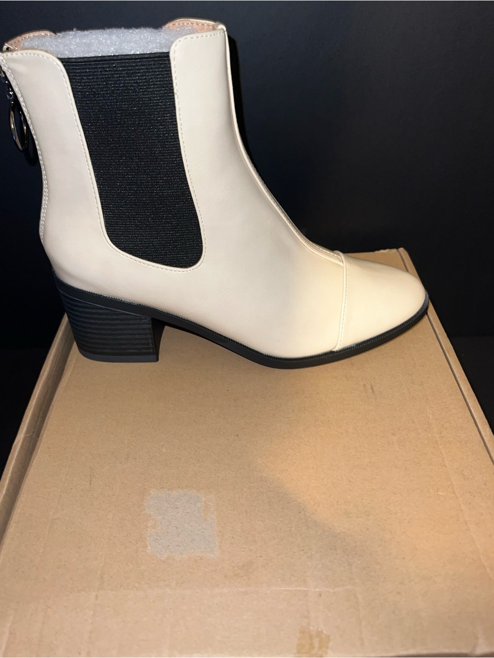 Journee Collection Cream Chelsea Ankle Boot with Black Elastic